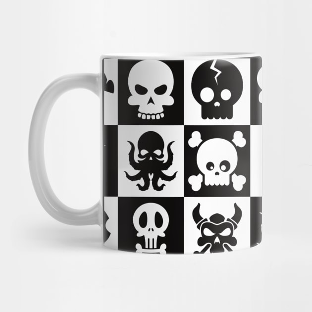 Black and White Skull Checkerboard Pattern by Graveyard Gossip